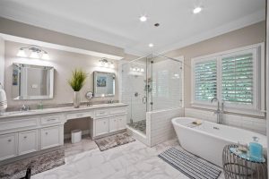 bathroom with casement windows