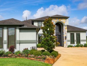exterior view of modern home with vinyl windows