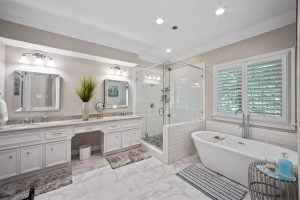 bathroom with casement windows