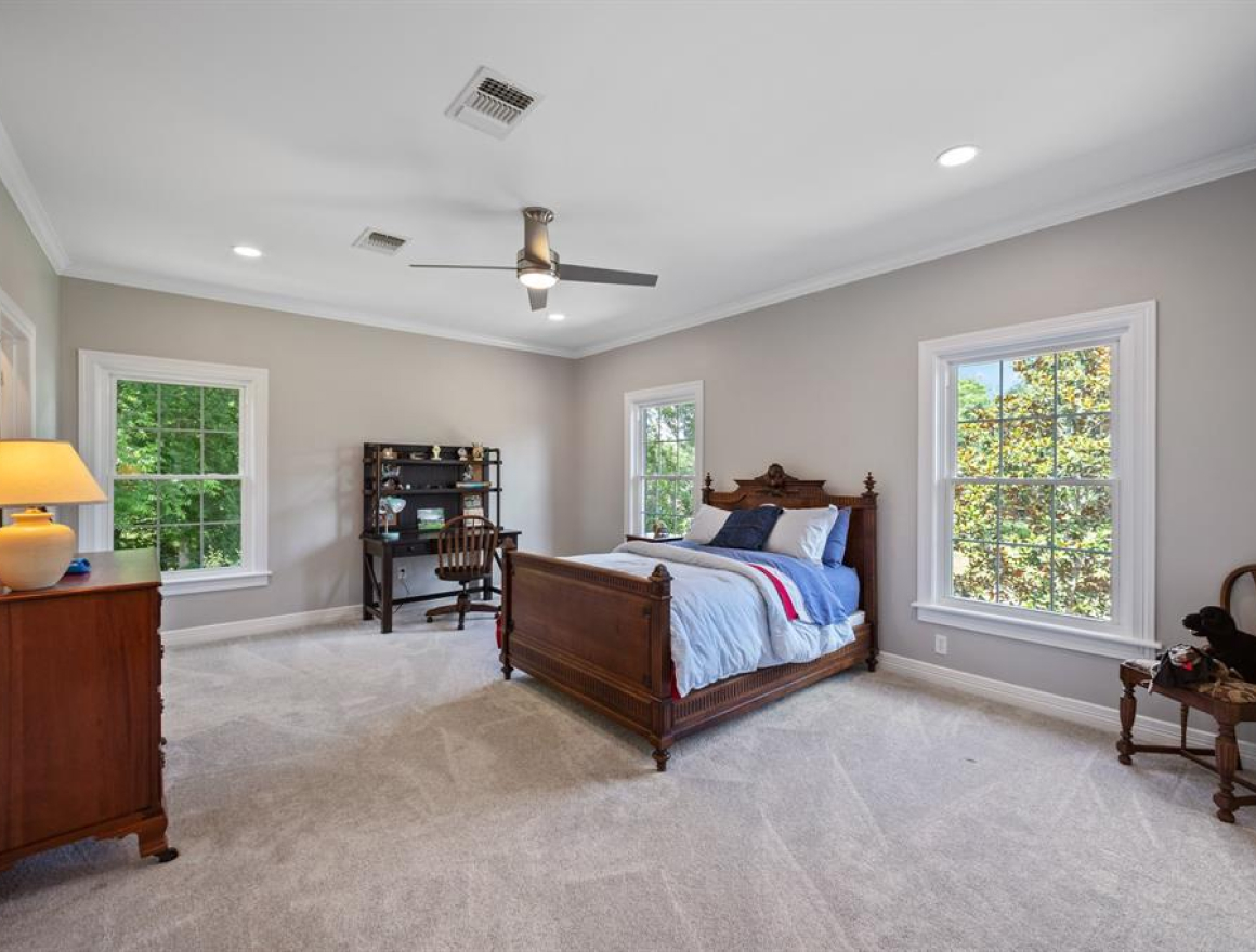 Interior of kids bedroom with double hung windows