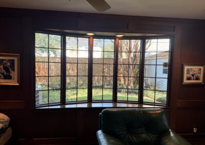 sierra pacific h3 5 panel bow window simulated divided light grids low e 366 glass exterior aluminum linen interior wood stain 1